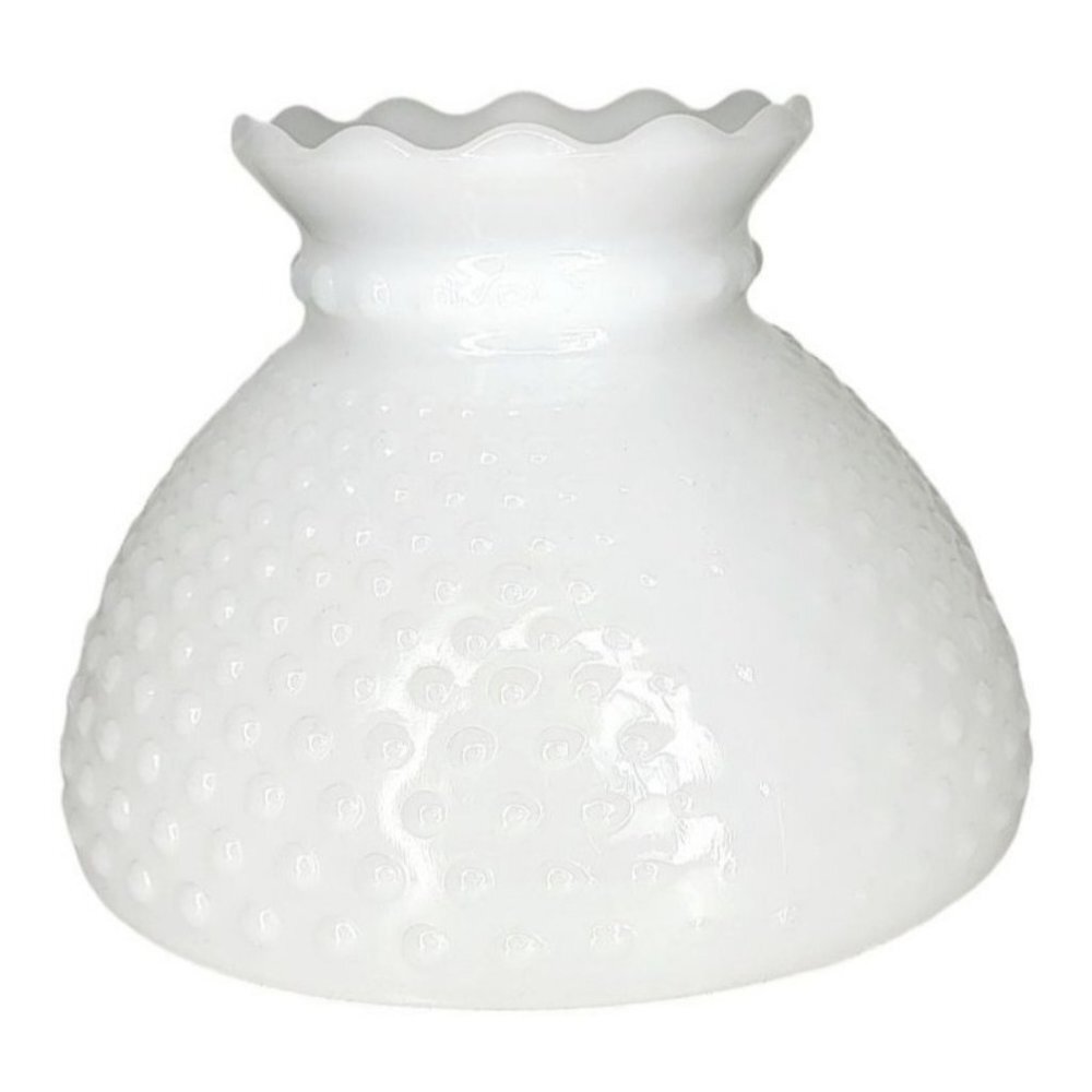 Vintage White Hobnail Milk Glass Ruffled Top Hurricane Lampshade 8" Fitter